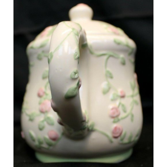 Floral Pink Teapot Tart Warmer Tealight Candle Holder Rose Romantic Cottage Whit - Picture 3 of 10